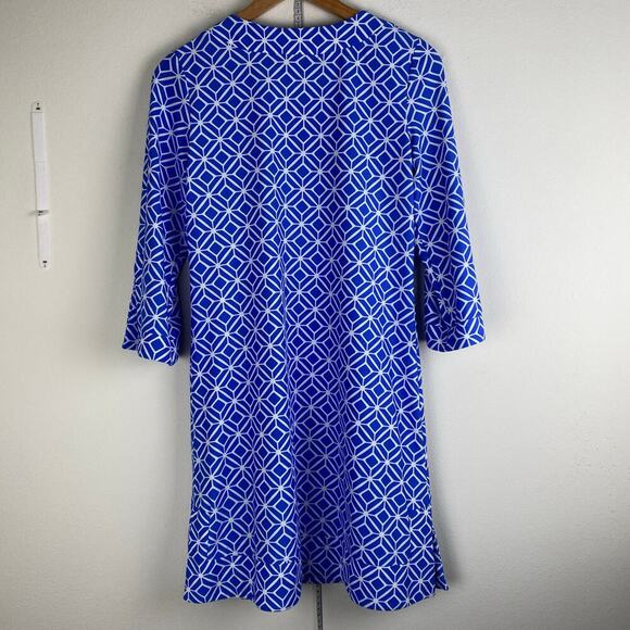Jude Connally Megan Dress Size M Cobalt Blue Star Lattice 3/4 Sleeve Nautical - Picture 10 of 13